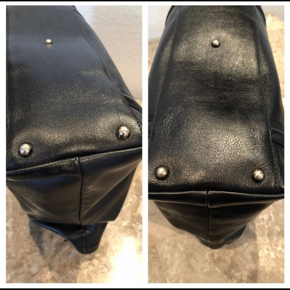 Gucci Black Leather Tote with Gold GG Emblem